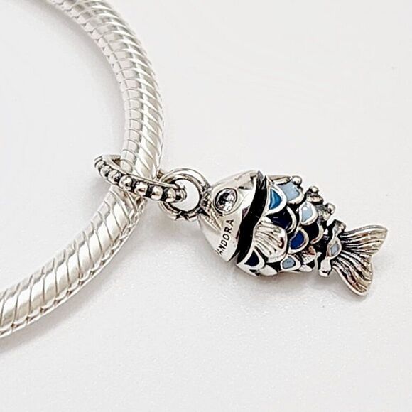 MPandora Blue Scaled Fish Dangle Charm with pouch - Picture 3 of 4